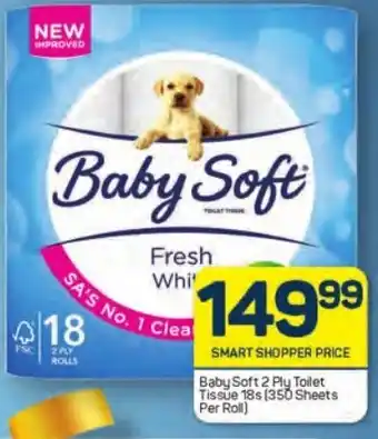 Pick n Pay Baby Soft 2 Ply Toilet Tissue 18s (350 Sheets Per Roll) offer
