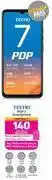 Game Tecno pop 7 smartphone-on red flexi 140 offer