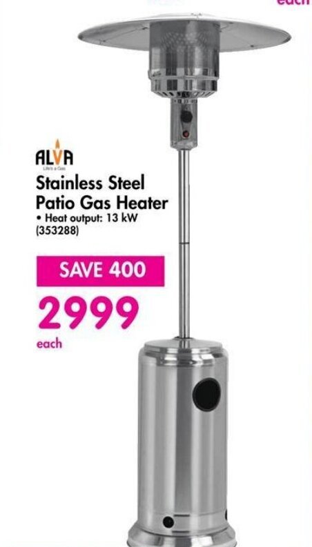 ALVA Stainless Steel Patio Gas Heater • Heat output: 13 kW (353288) offer  at Makro