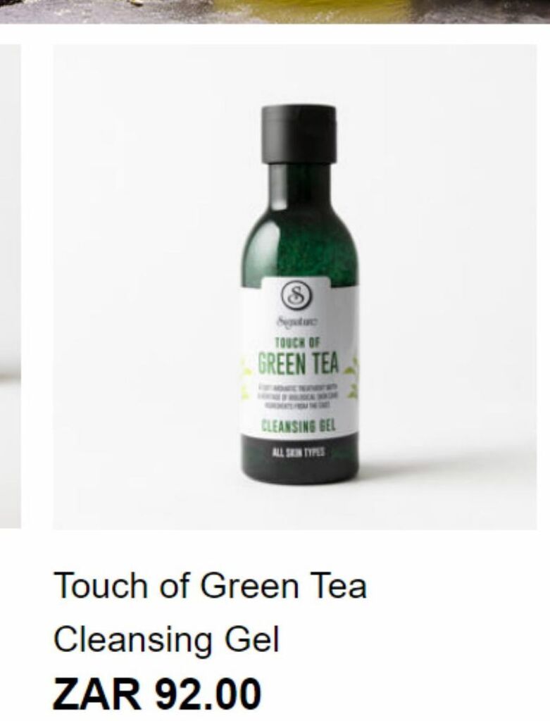 Touch of green tea cleansing gel offer at Signature Cosmetics