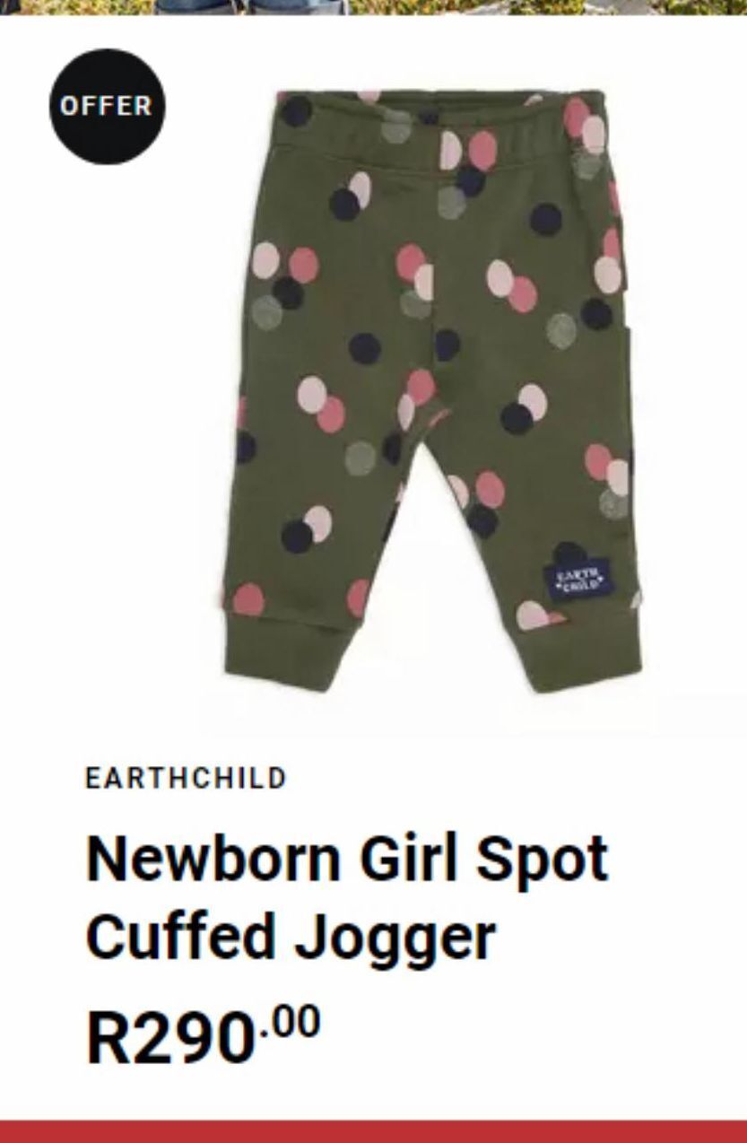 Newborn girl spot cuffed jogger offer at Earthchild