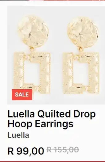 Foschini Luella quilted drop hoop earrings offer