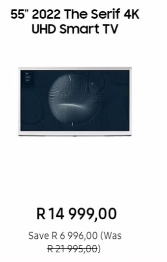 Samsung 55" 2022 The Serif 4K UHD Smart TV offer