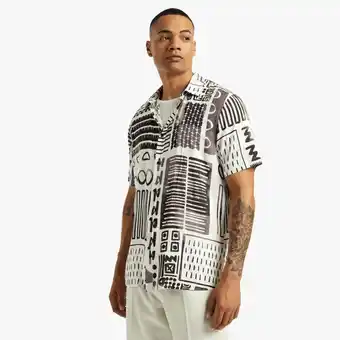 Mkm ecru printed viscose new geo shirt
