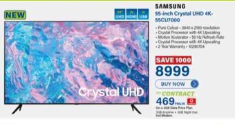 Incredible Connection SAMSUNG 55-inch Crystal UHD 4K-55CU7000 offer