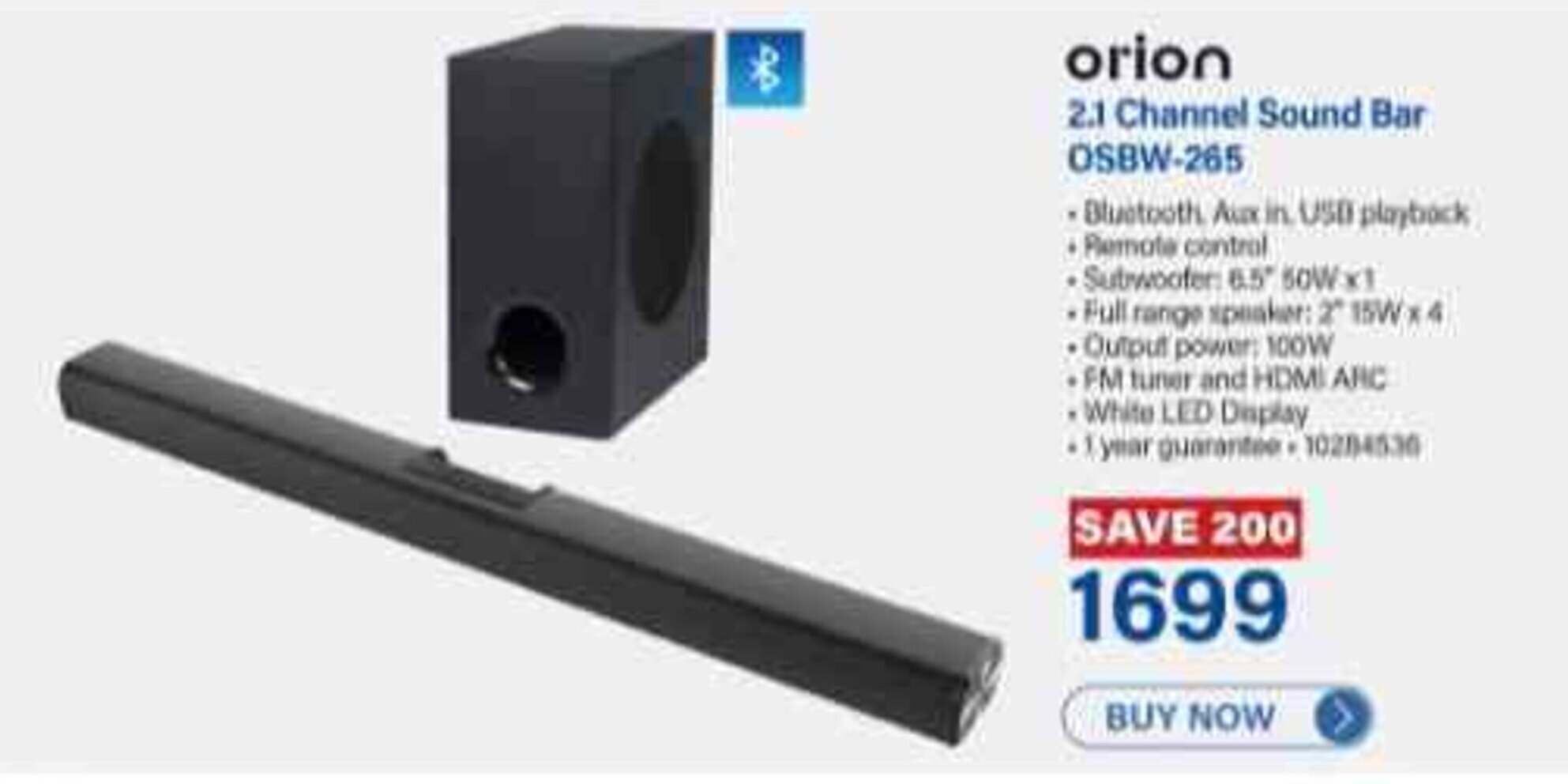 Orion 2.1 Channel Sound Bar OSBW265 offer at Incredible Connection