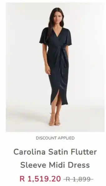 Carolina satin flutter sleeve midi dress