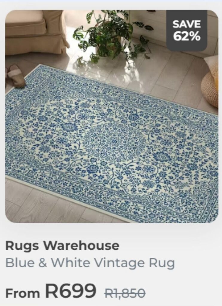 Blue & white vintage rug offer at OneDayOnly
