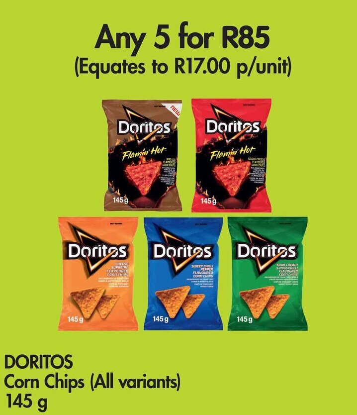 DORITOS Corn Chips (All variants) 145g offer at Makro