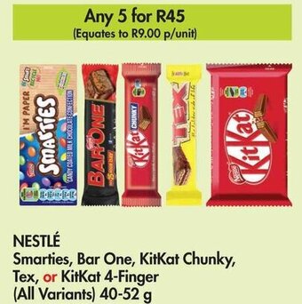 Makro NESTLÉ Smarties, Bar One, KitKat Chunky, Tex, or KitKat 4-Finger (All Variants) 40-52 g offer