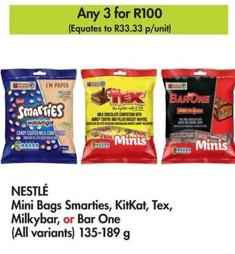 Makro NESTLÉ Mini Bags Smarties, KitKat, Tex, Milkybar, or Bar One (All variants) 135-189 g offer