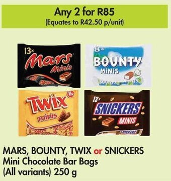 Makro MARS, BOUNTY, TWIX or SNICKERS Mini Chocolate Bar Bags (All variants) 250 g offer