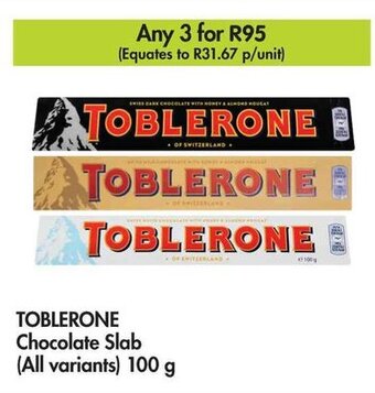 Makro TOBLERONE Chocolate Slab (All variants) 100 g offer