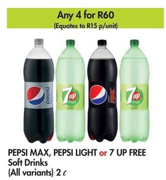 Makro PEPSI MAX, PEPSI LIGHT or 7 UP FREE Soft Drinks (All variants) 2L offer