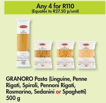 GRANORO Pasta (Linguine, Penne Rigati, Spirali, Pennoni Rigati, Rosmarino, Sedanini or Spaghetti) 500 g