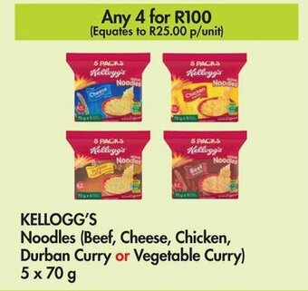 Makro KELLOGG'S Noodles (Beef, Cheese, Chicken, Durban Curry or Vegetable Curry) 5 x 70 g offer