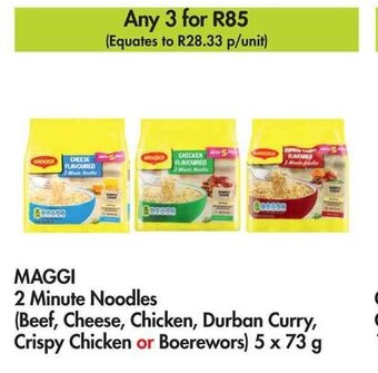 Makro MAGGI 2 Minute Noodles (Beef, Cheese, Chicken, Durban Curry, Crispy Chicken or Boerewors) 5 x 73 g offer