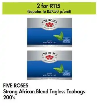 Makro FIVE ROSES Strong African lend Tagless Teabags 200's offer