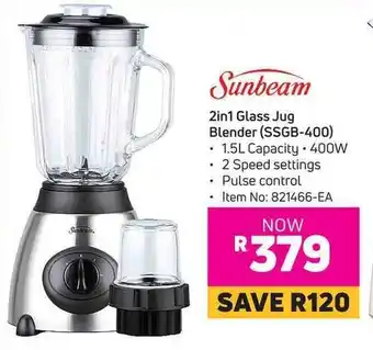 Game Sunbeam 2in1 Glass Jug Blender (SSGB-400) offer