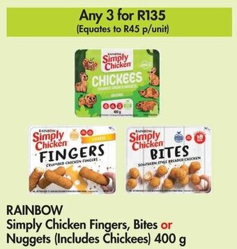 Makro RAINBOW Simply Chicken Fingers, Bites or Nuggets (Includes Chickees) 400 g offer