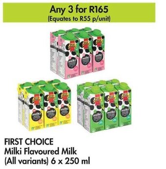Makro FIRST CHOICE Milki Flavoured Milk (All variants) 6 x 250 ml offer