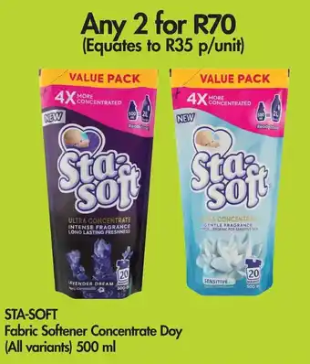 Makro STA-SOFT Fabric Softener Concentrate Doy (All variants) 500 ml offer