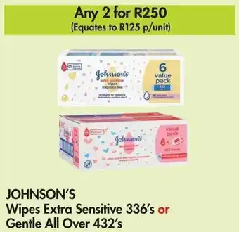 Makro JOHNSON'S Wipes Extra Sensitive 336's or Gentle All Over 432's offer