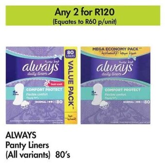 Makro ALWAYS Panty Liners (All variants) 80's offer