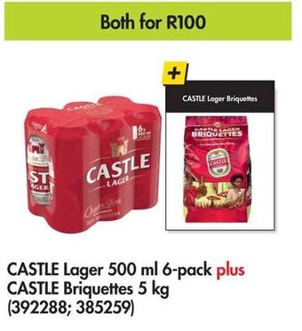 Makro CASTLE Lager 500 ml 6-pack plus CASTLE Briquettes 5 kg (392288; 385259) offer