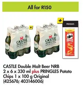 Makro CASTLE Double Malt Beer NRB 2 x 6 x 330 ml plus PRINGLES Potato Chips 1 x 100 g Original (425676; 403146006) offer