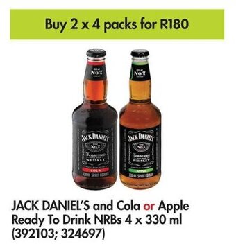Makro JACK DANIEL'S and Cola or Apple Ready To Drink NRBs 4 x 330 ml (392103; 324697) offer