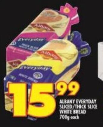Shoprite ALBANY EVERYDAY SLICED/THICK SLICE WHITE BREAD 700g each offer