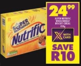 Shoprite ALPEN NUTRIFIC WHOLEWHEAT BISCUIT CEREAL 450g offer