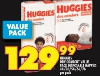 Shoprite HUGGIES DRY COMFORT VALUE PACK DISPOSABLE NAPPIES 44/50/58/66/76 per pack offer