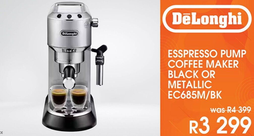 Esspresso pump coffee maker black or metallic delonghi offer at