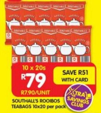 Shoprite SOUTHALL'S ROOIBOS TEABAGS 10x20 per pack offer