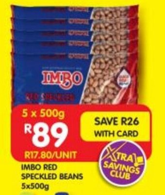 Shoprite IMBO RED SPECKLED BEANS 5x500g offer