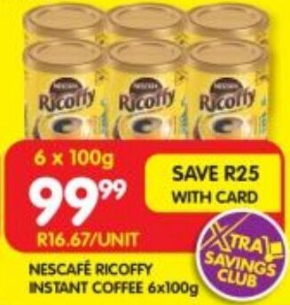 Shoprite Nescafe Ricoffy Instant Coffee 6x100g offer