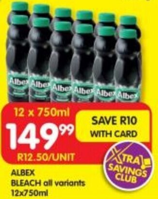 Shoprite ALBEX BLEACH all variants 12x750ml offer