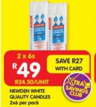Shoprite NEWDEN WHITE QUALITY CANDLES 2x6 per pack offer