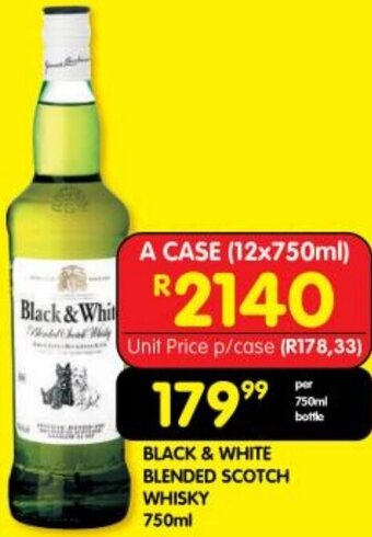 Shoprite BLACK & WHITE BLENDED SCOTCH WHISKY 750ml offer