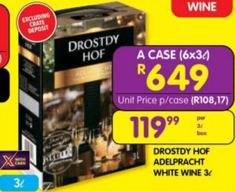 Shoprite DROSTDY HOF ADELPRACHT WHITE WINE 3L offer