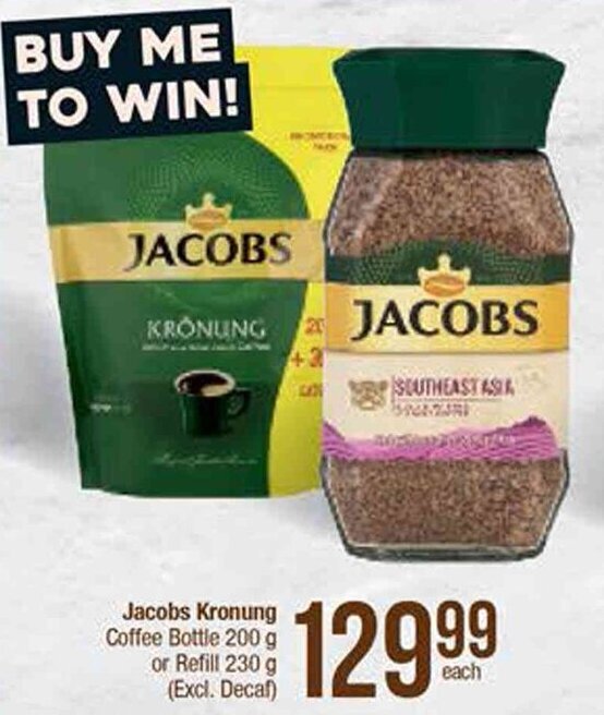 Jacobs Kronung Coffee Bottle 200 g or Refill 230 g (Excl. Decaf) offer