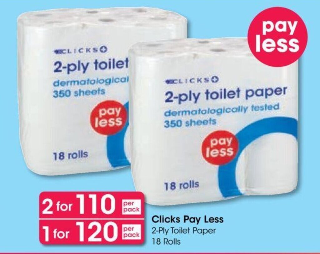 Clicks Pay Less 2Ply Toilet Paper 18 Rolls offer at Clicks
