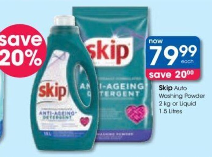 Skip Auto Washing Powder 2kg or Liquid 1.5 Litres offer at Clicks