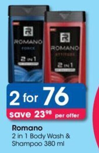 Clicks Romano 2 in 1 Body Wash & Shampoo 380 ml offer