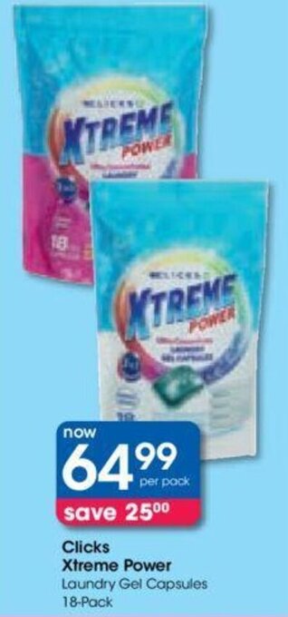 Clicks Clicks Xtreme Power Laundry Gel Capsules 18-Pack offer