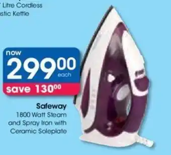 Clicks Safeway 1800 Watt Steam and Spray Iron with Ceramic Soleplate offer