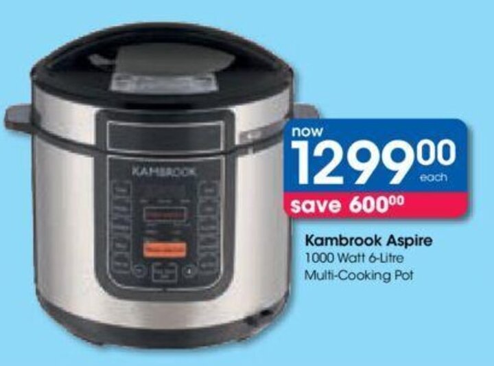 Kambrook Aspire 1000 Watt 6Litre MultiCooking Pot offer at Clicks