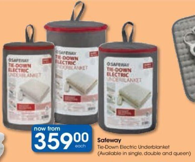 Safeway TieDown Electric Underblanket (Available in single, double and